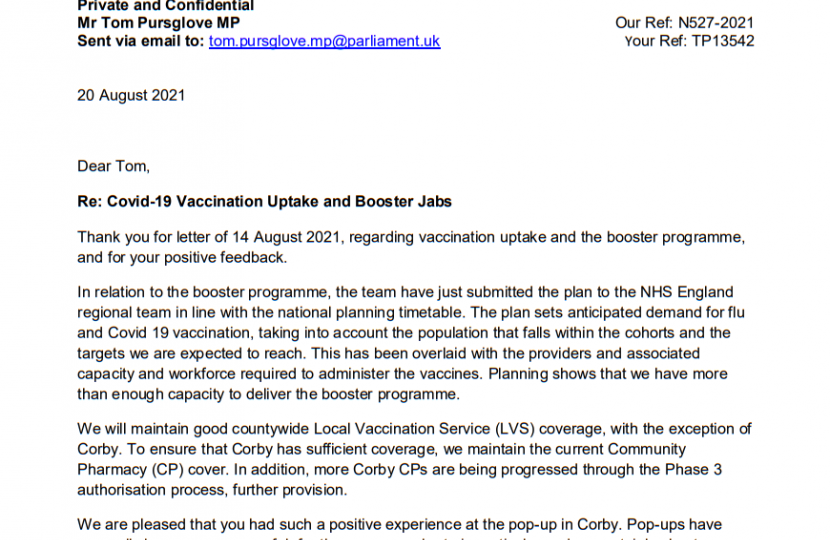 Letter from Northants CCG 20.08.21