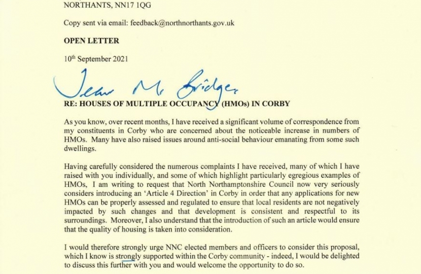 Letter to NNC on HMOs
