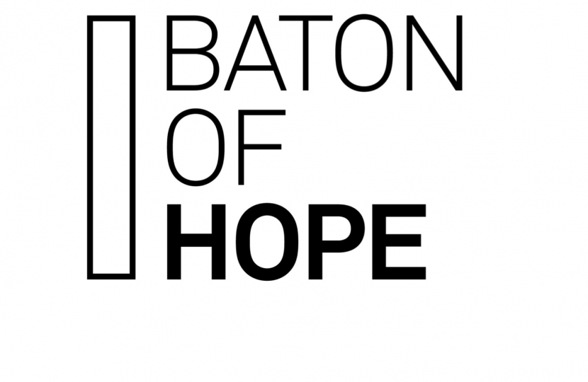 The 'Baton of Hope' text graphic on a white background featuring a minimalist representation of the baton on the left-hand side. The word 'Hope' is emboldened.