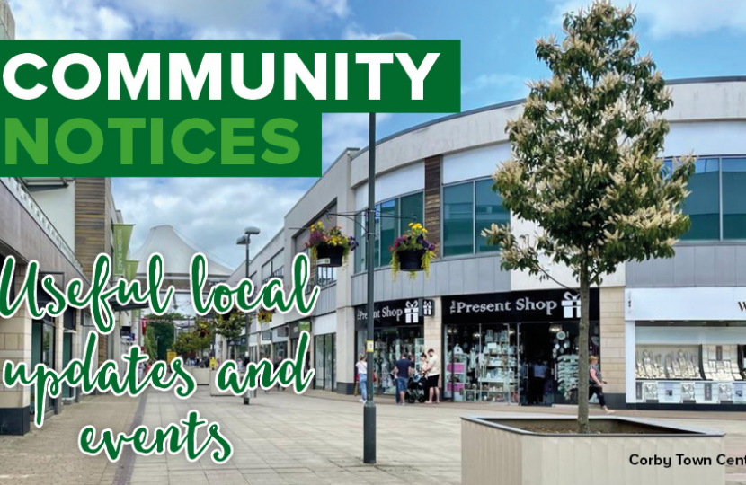 Corby Town Centre Community Notices Graphic