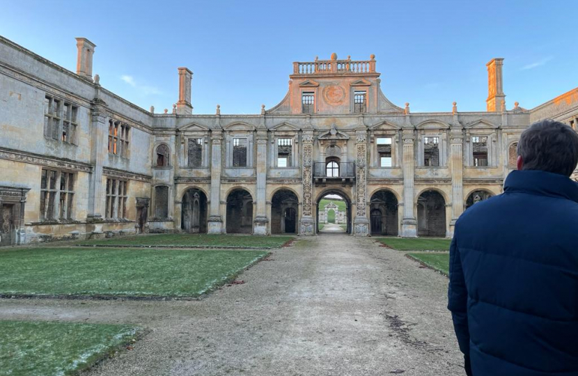 Tom Pursglove MP during a visit to Kirby Hall