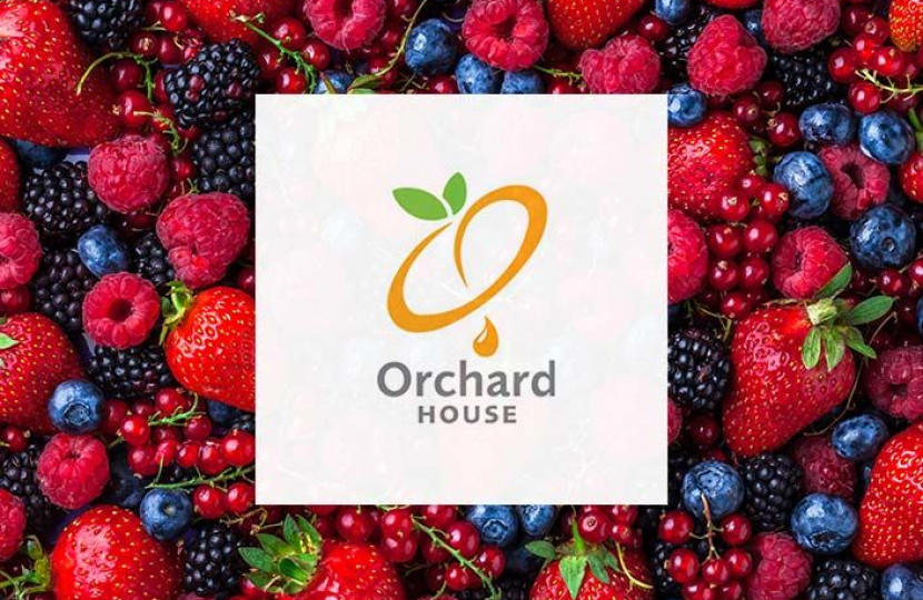 Orchard House Foods logo on background of berries