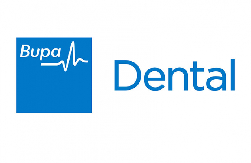 Bupa dental care graphic, featuring Bupa's logo in a blue square with a white ECG symbol. Next to this, the word 'Dental' features in blue text.