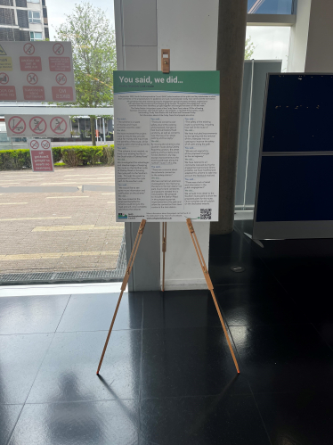 Photograph of an info-graphic board in Corby Cube which provide information on the outcome of the consultation. The photo is not of good enough quality to read the info-graphic board.