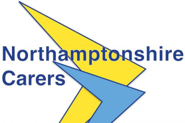 Northamptonshire Carers logo graphic, featuring yellow and blue arrows, which are overlapped.