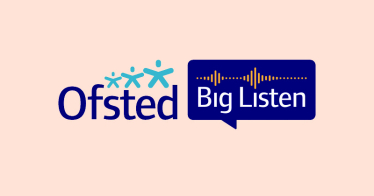 Oftsed 'Big Listen' graphic, featuring the Oftsed logo and a image of audio waves.