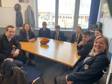 Tom Pursglove MP with a group of students at Manor School, Raunds.